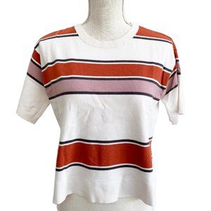 LOFT Boyfriend Short Sleeve Orange and Gray Stripe Cropped Sweater
